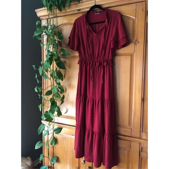 PRETTYGARDEN Womens Summer Boho Maxi Dress V Neck Ruffle Trim High SZ S - Picture 4 of 13